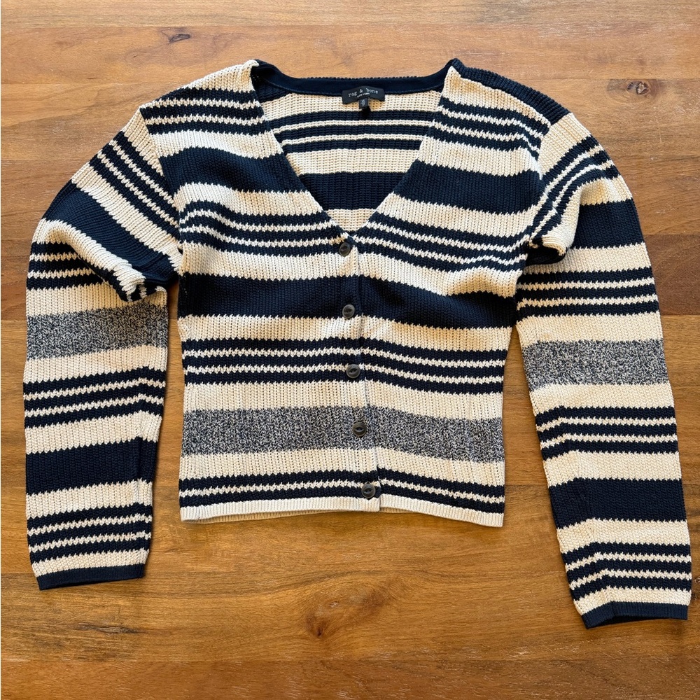 rag & bone Striped V-Neck Cropped Cardigan